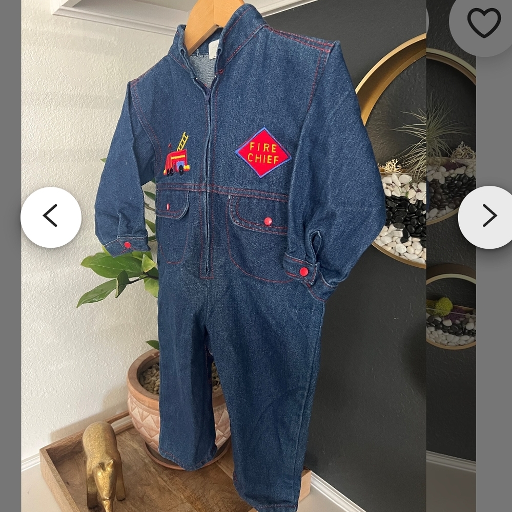 Halloween Vintage 80s/90s McKids Toddler Boy Fire fighter Romper Size 12-18 M